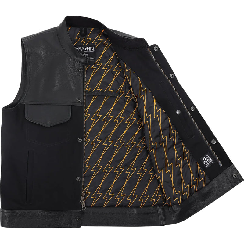 THRASHIN SUPPLY CO. Kanan Leather/Denim Riding Vest Black