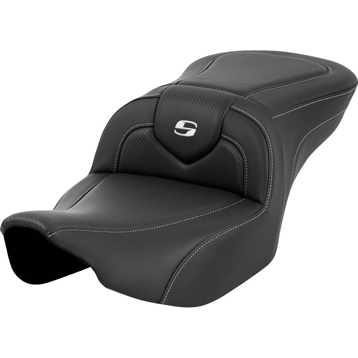 SADDLEMEN 0801-1631 823-07-185 Roadsofa™ Carbon Fiber Seat  Silver Stitch/Silver Logo - without Backrest - FLTR/FLHX 23-24