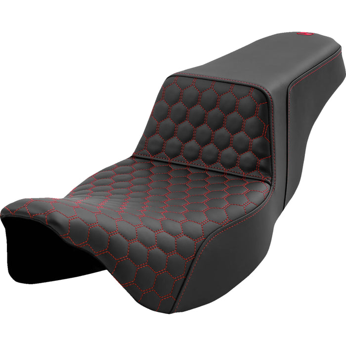 SADDLEMEN 0801-1561 A808-07B-178RED Honeycomb Step-Up Seat - Extended Reach - Red Stitching - FL '08-'23