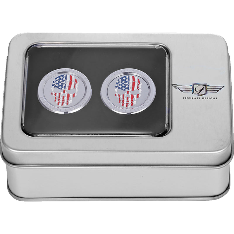 FIGURATI DESIGNS 3550-0353 FD24-DC-2730-SS Docking Covers red/white/blue american flag skull - silver