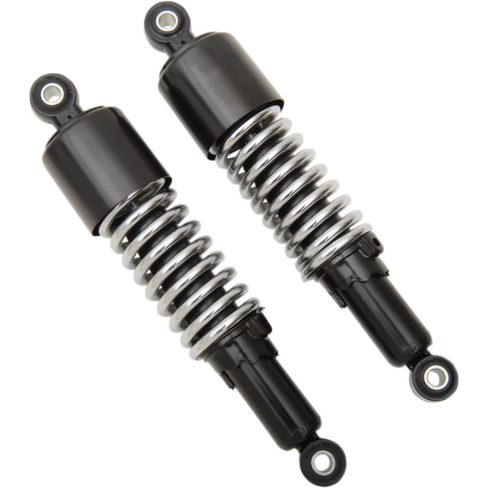 EMGO 1310-1220 17-05701 Custom Shorty Shocks with shroud - black body/chrome spring finish - eye lowering