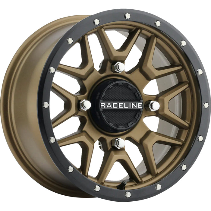 RACELINE WHEELS 0230-1502 A94BZ-47056+38 Krank Simulated Beadlock Wheel Wheel - Krank - Simulated Beadlock - Front/Rear - Bronze - 14x7 - 4/156 - 6+1 (+38 mm)