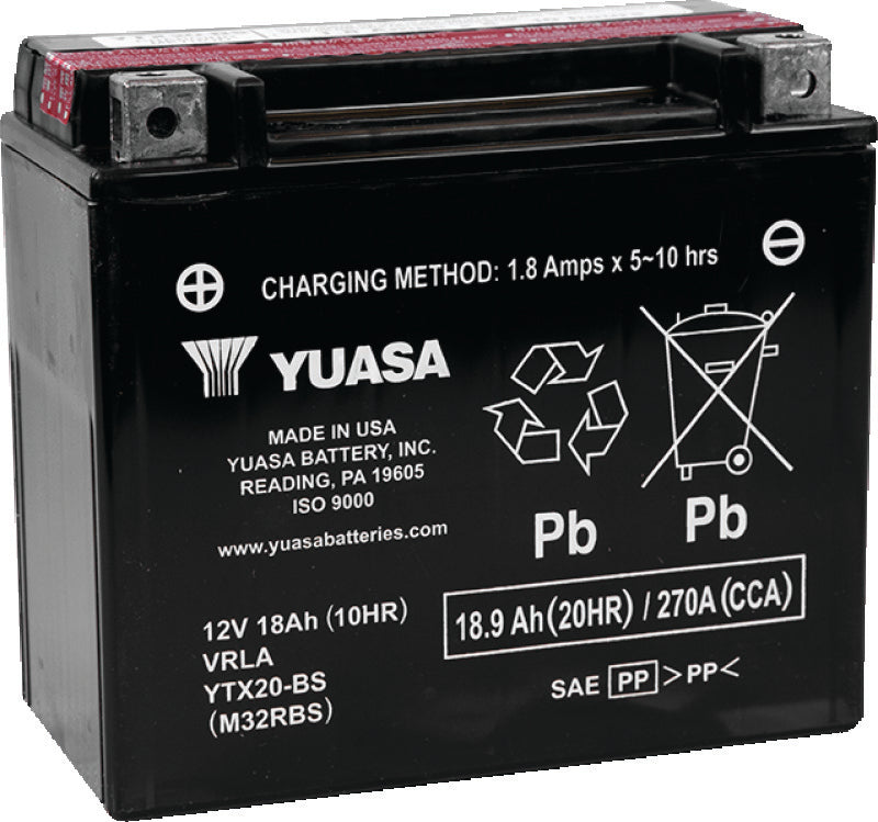 Yuasa Battery YUAM32RBS Yuasa YTX20-BS Maintenance Free AGM 12-Volt Battery W/bottle - Photo - Primary