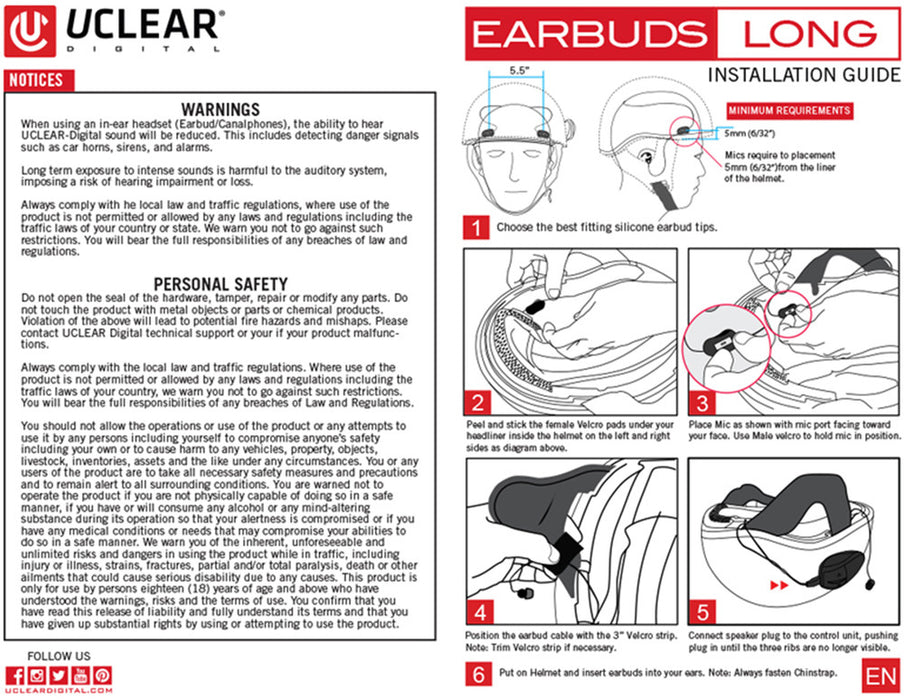 Uclear 11017 11017 HALF HELMET EARBUDS FOR HBC AND AMP SERIES