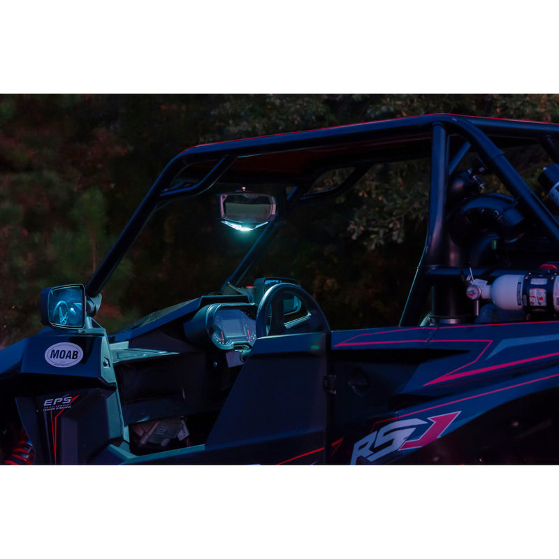SEIZMIK 0640-1410 56-18022 Halo R Rear View Mirror with Cast Aluminum Bezel/LED Cabin Light - Maverick X3 Mirror - Halo R - Rear View w/LED Cabin Light - Rectangle - Silver w/Silver Bezel - Can Am X3