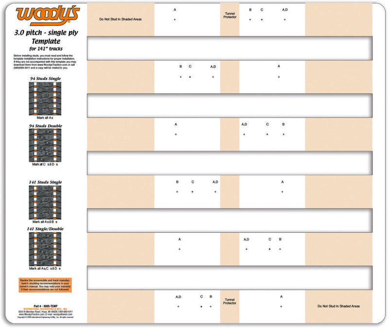 Woody's 18-3957 300S-TEMP STUDDING TEMPLATE 3.0" PITCH SINGLE PLY