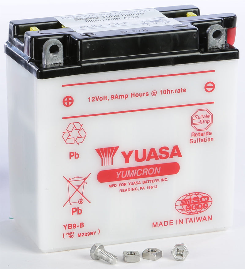 Yuasa Battery YB9-B Conventional - YUAM229BY For Kawasaki 125A Eliminator 2001-2009 | Polaris Classic 800 1996-1998