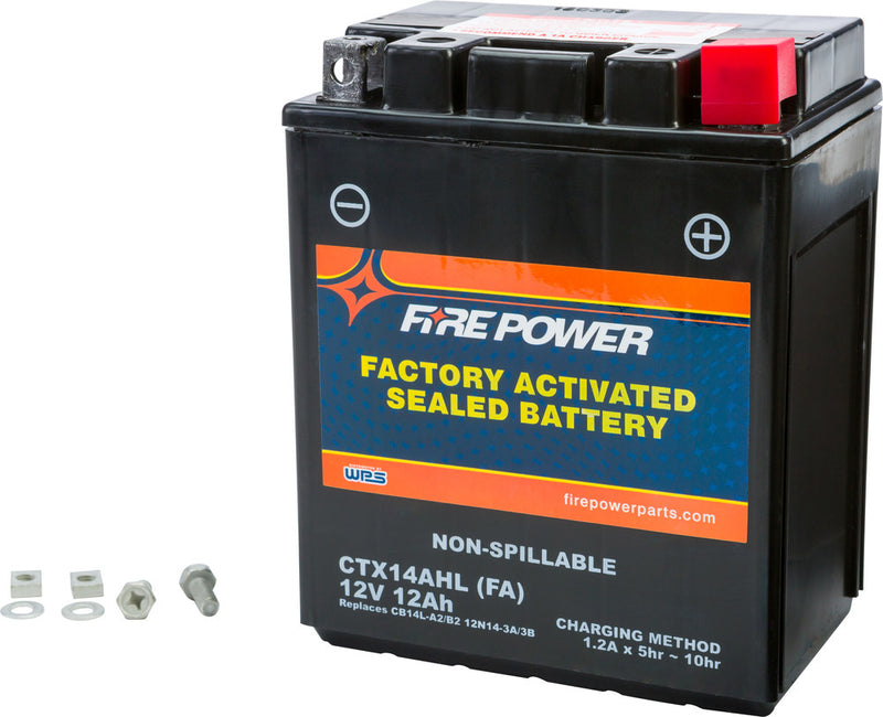 Fire Power Battery CTX14AHL CB14L-A2 Sealed Factory Activated - CTX14AHL-BS(FA) Kawasaki 600 / 650 / 650 Tengai 1985-2018