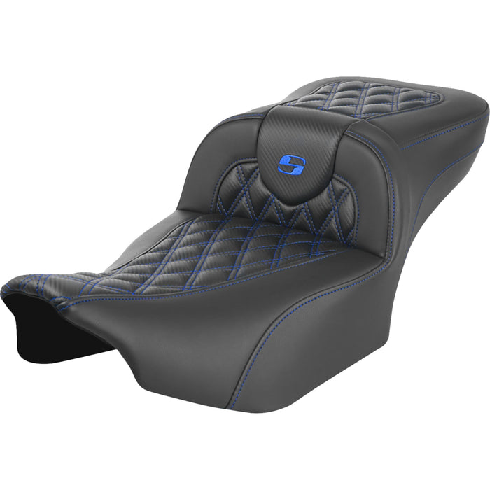 SADDLEMEN 0801-1794 823-07-20701 Roadsofa™ Extended Reach Seat - without Backrest - Lattice Stitch - Blue Stitch - FLTR/FLHX 23-24