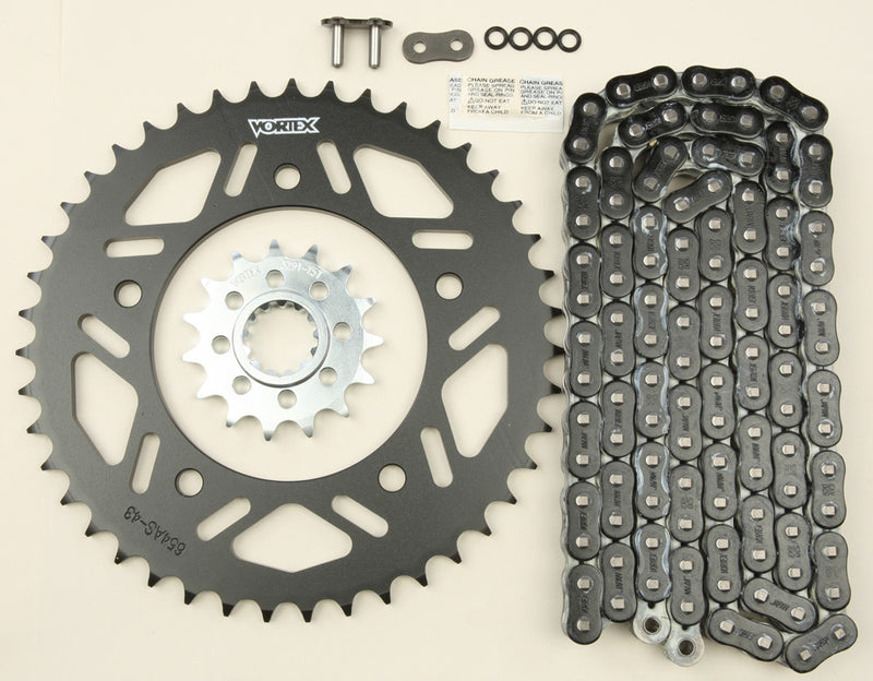 Vortex 3-CK6377 CK6377 SPROCKET/CHAIN KIT STL/STL 15/43T SIL RX3 520-114L BLK