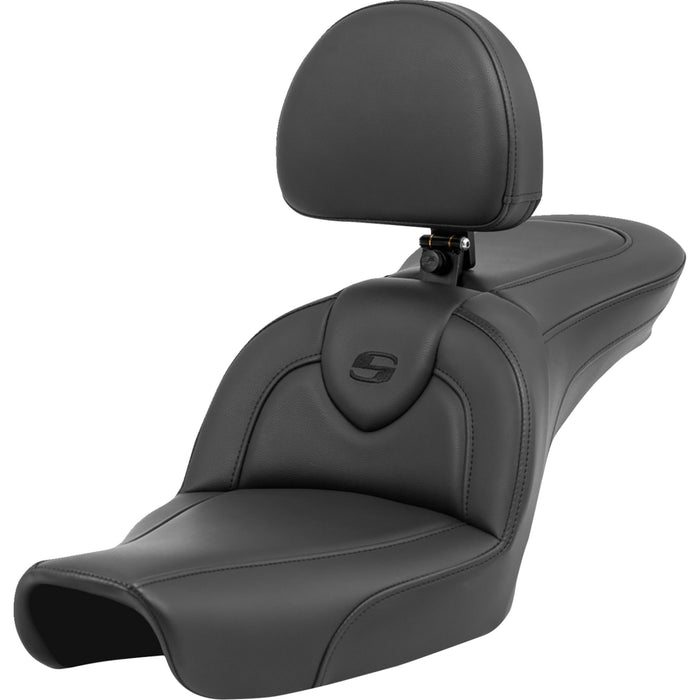 SADDLEMEN 0803-0716 896-04-187BR Roadsofa™ Standard Reach Seat with Backrest - Black/Black Stitching - FXD '96-'03