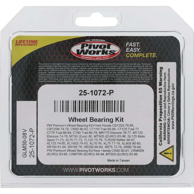 Pivot Works Wheel Bearing Kit Premium - 25-1072-P Honda Motorcycles 1969-1994