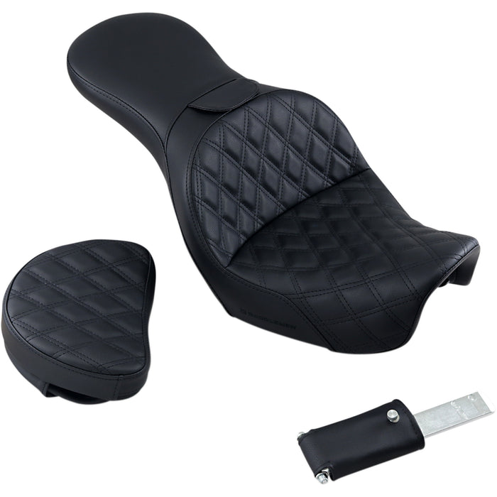 SADDLEMEN 0803-0609 806-04-030LS Explorer Seat - With Backrest - Lattice Stitched - Black - FXD