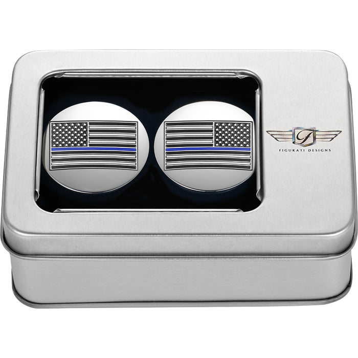 FIGURATI DESIGNS 1303-0371 FD70-ABFL-SS Swing Arm Covers blue line american flag - custom - reversed