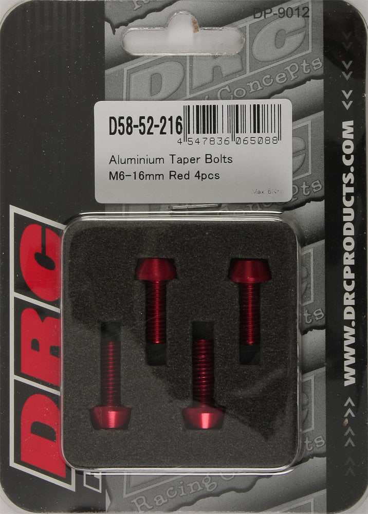 Drc 634-8416R D58-52-216 ALUMINUM TAPER BOLTS RED M6X16MM 4/PK