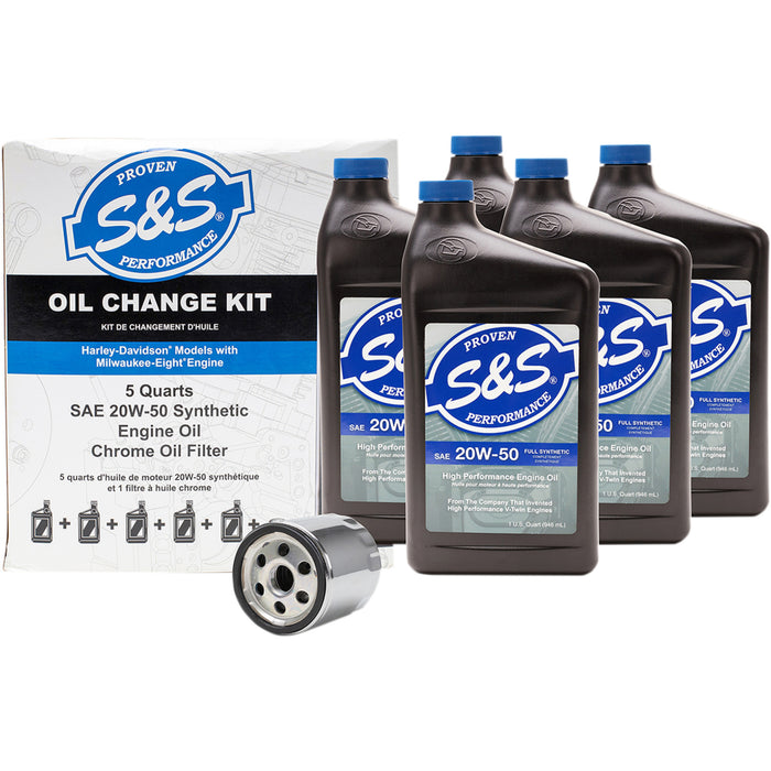 S&S CYCLE 3601-0492 162233 Oil Change Kit - Chrome Filter - M8 - 5 US quarts