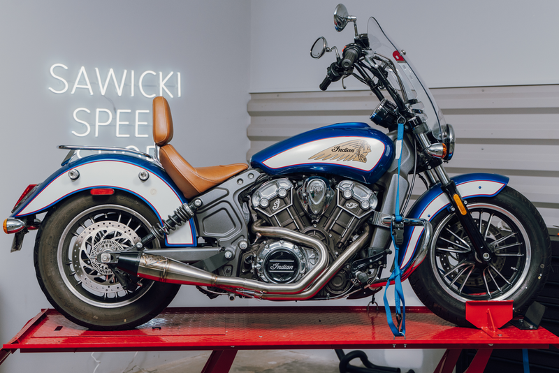 Sawicki Indian Scout MID Length Brushed SS W Black END CAP For Indian Scout 2015-2022