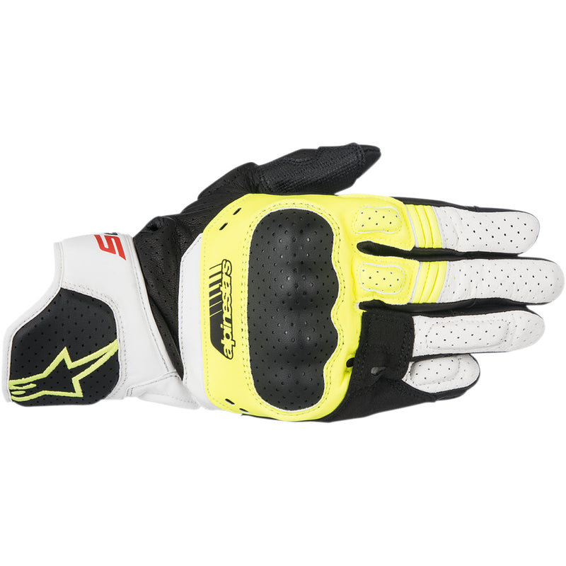 ALPINESTARS 3301-3053 3558517-158-3X SP-5 Leather Gloves SP-5 Gloves - Black/Fluo Yellow/White - 3XL