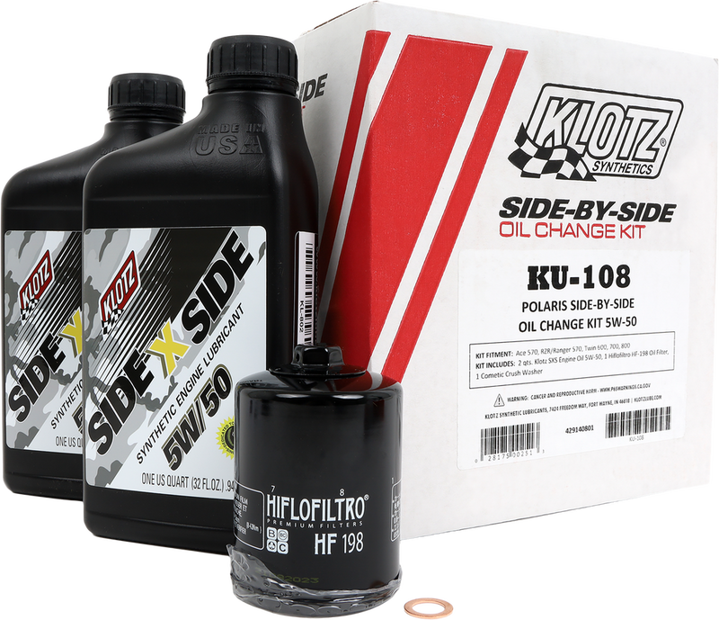 Klotz Oil 842-0173 KU-108 POLARIS SXS 2QT SYNTHETIC OIL CHANGE KIT