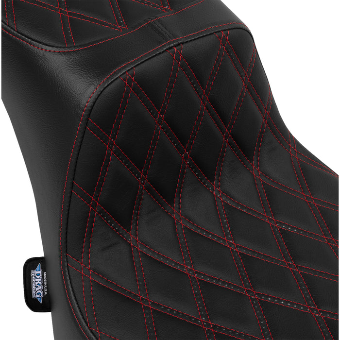 DRAG SPECIALTIES 0802-1643 Performance Predator 2-Up Seat - Predator III 2-Up Seat - Vinyl - Double Diamond - Red Thread - FL '00-'17