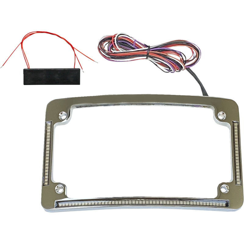 CUSTOM DYNAMICS 2030-2289 TF08-C Radius License Plate Frame with Auxiliary Red LEDs and Tag Illumination - Red/White LED - Chrome