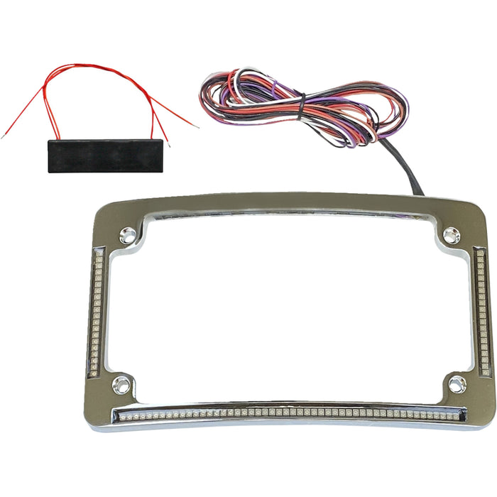CUSTOM DYNAMICS 2030-2289 TF08-C Radius License Plate Frame with Auxiliary Red LEDs and Tag Illumination - Red/White LED - Chrome