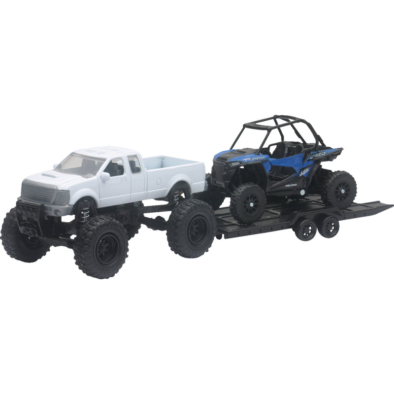 NEW RAY TOYS 7001-0015 50066 Mini Offroad Truck with UTV Pick Up w/ Polaris RZR XP1000 EPS - Black/White/Blue