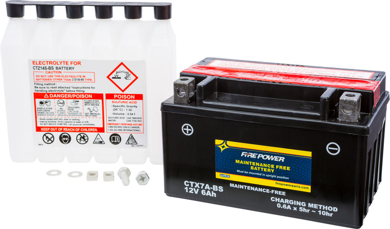 Fire Power Battery Maintenance Free - CTX7A-BS For Aprilia 450 / 550 2006-2010 | Suzuki 450 QuadRacer / 90 QuadSport / QuadSport 2014-2022