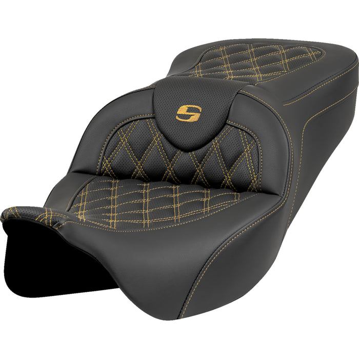 SADDLEMEN 0801-1988 808-07B-18207 Roadsofa™ Seat lattice stitch - gold stitch - w/o backrest - fl '08-'23