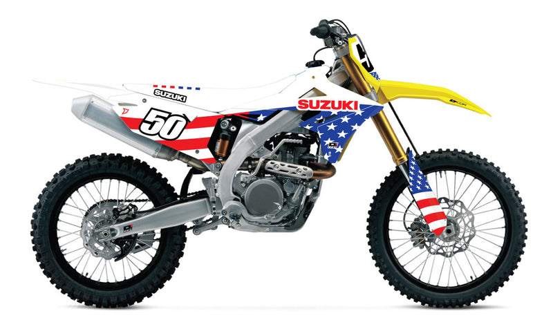 D-Cor Complete Kit USA Suzuki RMZ250/450 WHT BG - 20-40-400 Suzuki RMZ 450 / RMZ 250 2018-2025