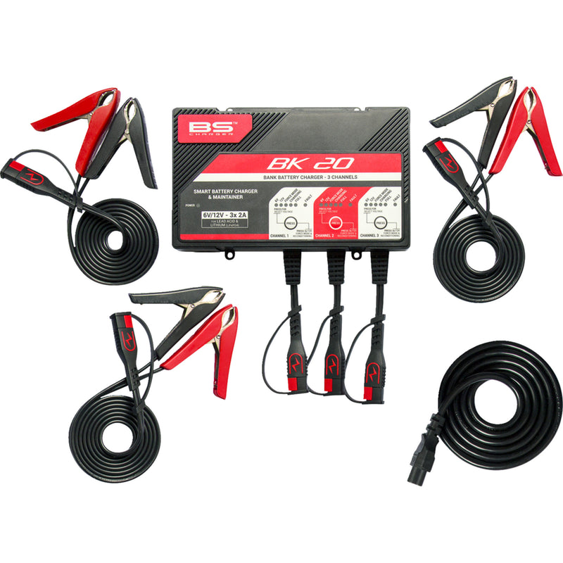BS BATTERY 3807-0654 700554 Smart Bank Battery Charger and Maintainer with Reconditioning Function Charger - BK20 - 12V - 3 x 2A