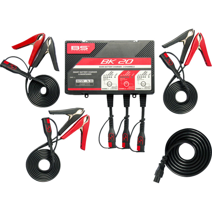 BS BATTERY 3807-0654 700554 Smart Bank Battery Charger and Maintainer with Reconditioning Function Charger - BK20 - 12V - 3 x 2A
