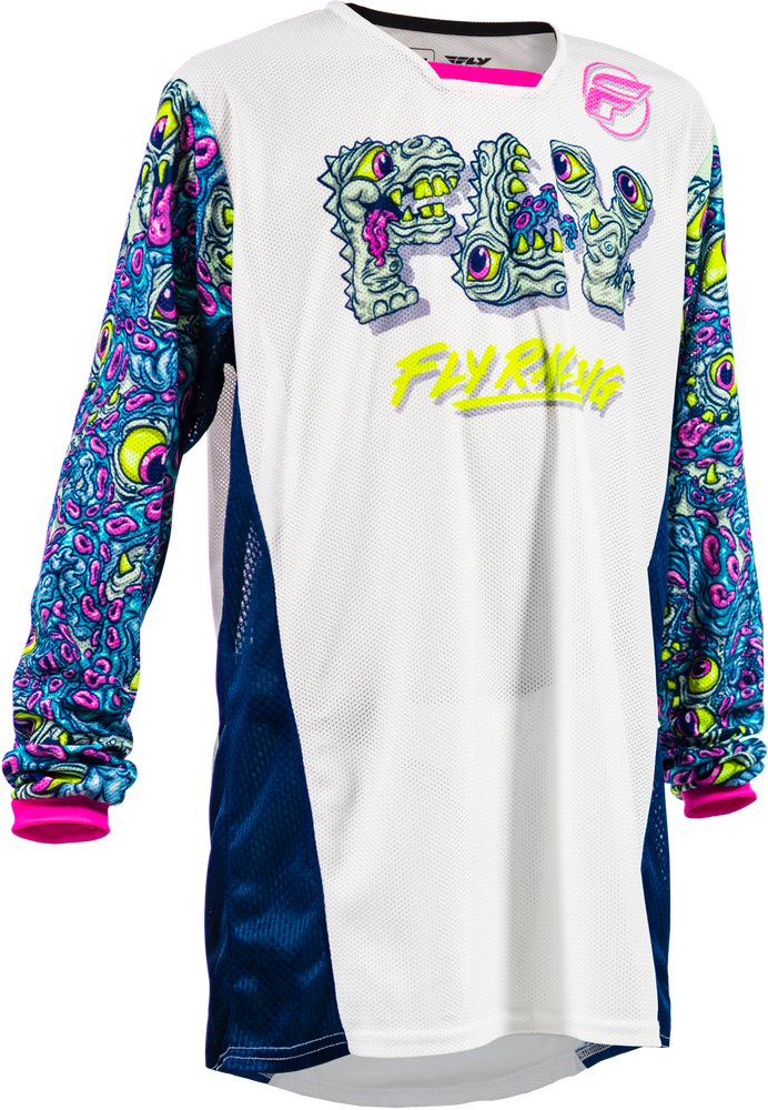 Fly Racing 380-334YXL 380-334YXL YTH KINETIC MESH MUTANT JERSEY WHITE/BLUE/MULTI YXL