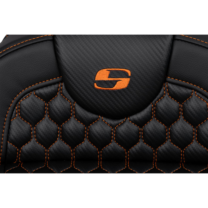 SADDLEMEN 0801-1649 A808-07B-190ORA Honeycomb Roadsofa™ Seat - Orange Stitch - Extended Reach - without Backrest - FLH/FLT '08-'23