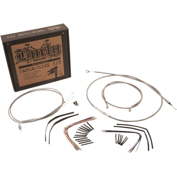 BURLY BRAND 0610-1661 B30-1128 Complete Stainless Braided Handlebar Cable/Brake Line Kit - 16" Ape Hanger Handlebars