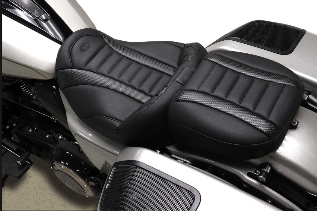 MUSTANG 0801-1676 88402 Deluxe Touring Passenger Seat Black Stitch - Carbon Fiber Inlay - FLH/FLT '23-'24