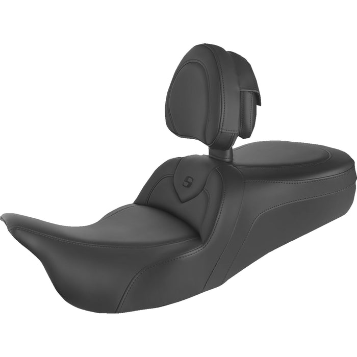 SADDLEMEN 0801-1396 808-07B-187BR Roadsofa Standard Reach Seat - Black/Black Stitching - With Backrest - '08-'23 FL