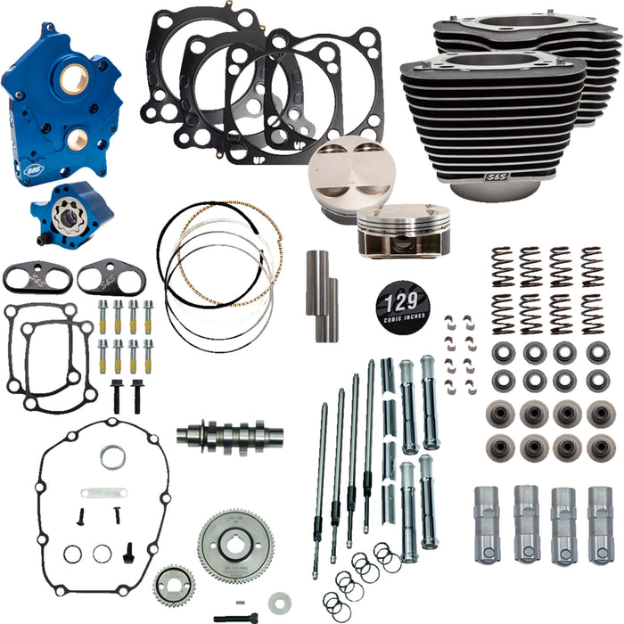 S&S CYCLE 0904-0108 310-1224 129" Power Package Engine Performance Kit - Gear Drive - Oil Cooled - Highlighted Fins - M8