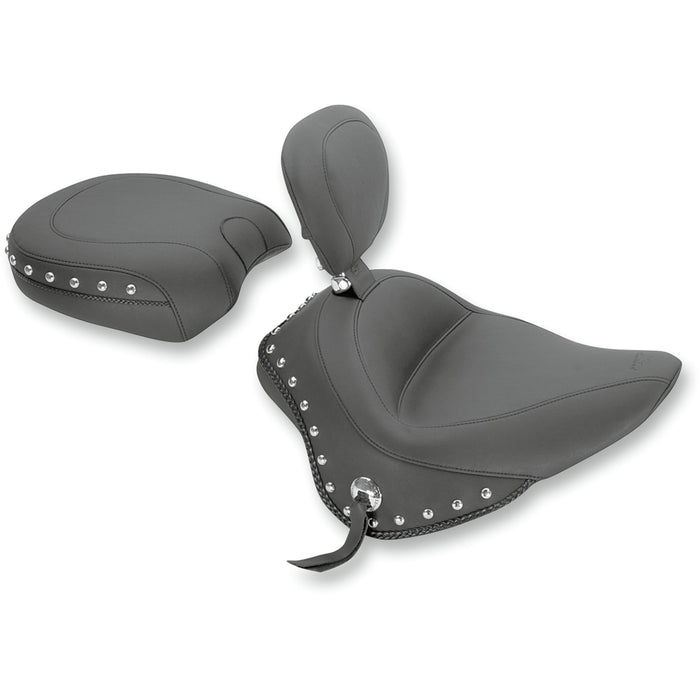 MUSTANG 0802-0761 79740 Wide Solo Seat with Removable Backrest - Black - Studded W/Concho