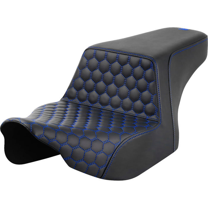 SADDLEMEN 0801-1825 823-07-17701 Honeycomb Step-Up Seat - Front Honeycomb - Blue Stitching - FL '23-'24