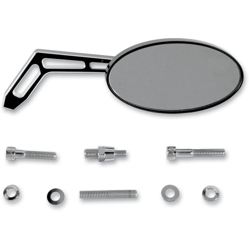 PRO-ONE PERF.MFG. 0640-0262 102320B Billet Aluminum Mirror Mirror - Weekend Warrior - Side View - Cut-Out - Oval - Black - Right