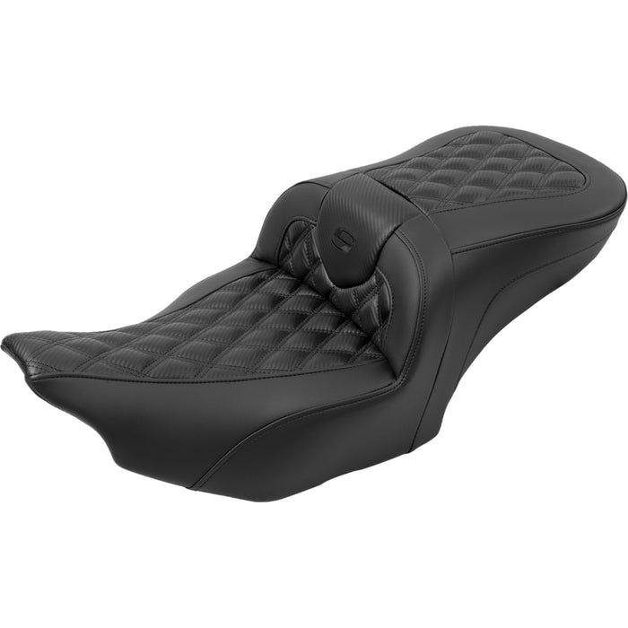 SADDLEMEN 0801-1786 823-07-206B0 Roadsofa™ Lattice Black Stitch Seat  with Backrest - Carbon Fiber - Lattice Stitch - FLTR/FLHX 23-24