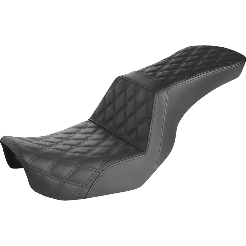 SADDLEMEN 0803-0695 806-04-195 Step-Up Seat — Full Lattice Stitch - Black - Dyna
