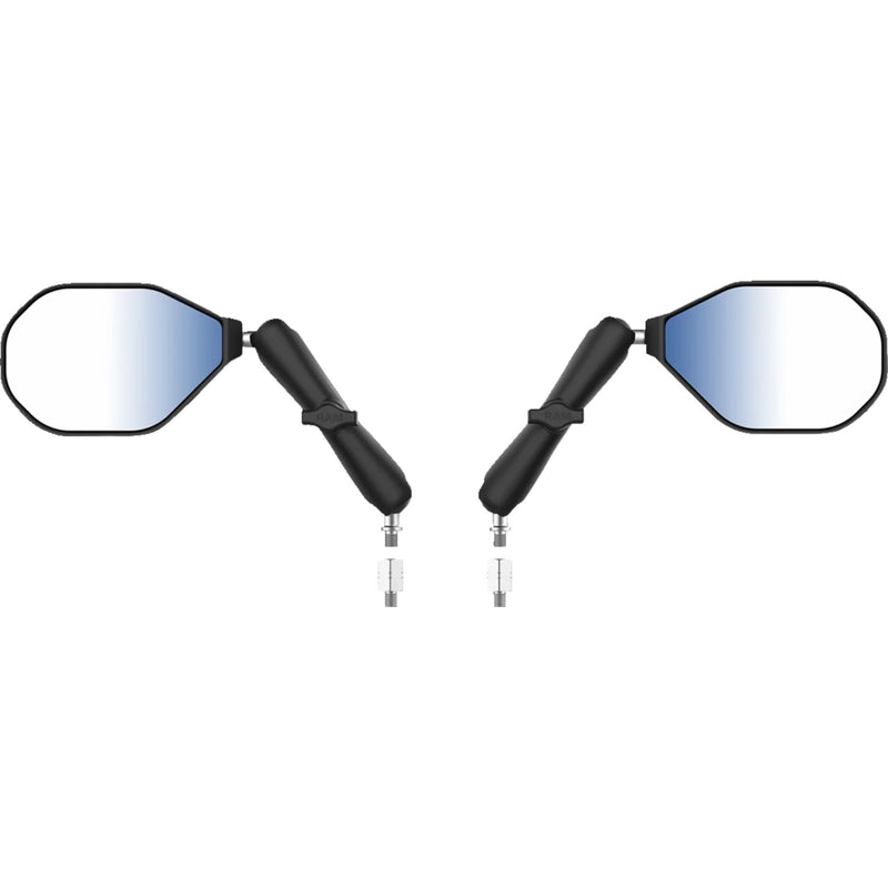 RAM MOUNTS 0640-1719 RAM-B-349-M1015-C-46 Tough-Mirror™ Kit with M10-1.25 Bases/M10-1.5 Adapters - Long Arm Tough-Mirror™ - Side View - Oval - Black - Left/Right - Long Arm
