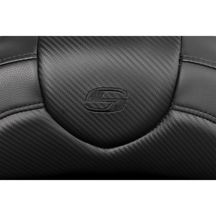 SADDLEMEN- 0801-1617 A808-07R-185BLK Roadsofa™ Standard Reach Seat-with Backrest - Carbon Fiber - Black Stitch - FL 08-19