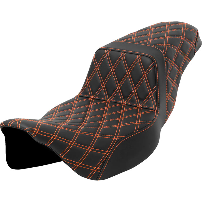 SADDLEMEN 0801-1602 A808-07E-175ORA Lattice Stitch Step-Up Seat - Orange Stitch - Extended Reach - FLH/FLT '08-'23