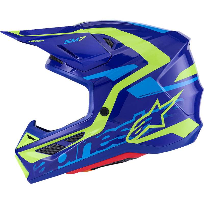ALPINESTARS SM7 Deed Helmet - Gloss Blue/Yellow Fluo