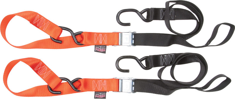 Powertye TIE-Down CAM S-Hook Soft-TYE 1.5"X6' Black Orange Pair - 29629
