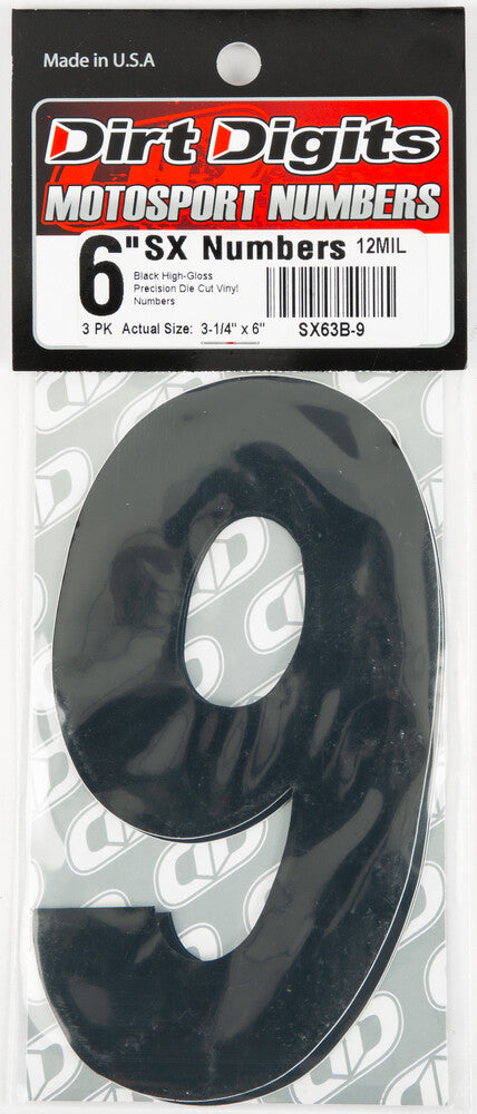 Dirt Digits 09-6519 SX63B-9 #9 6" BLACK SUPER X DIGITS 3/PK