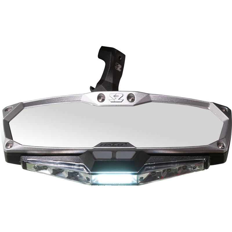 SEIZMIK 0640-1410 56-18022 Halo R Rear View Mirror with Cast Aluminum Bezel/LED Cabin Light - Maverick X3 Mirror - Halo R - Rear View w/LED Cabin Light - Rectangle - Silver w/Silver Bezel - Can Am X3